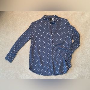 H&M Divided - Polka Dot Dress shirt/Blouse, Blue/White